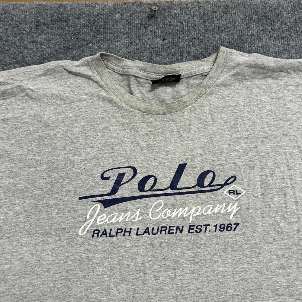 Polo Jeans Co T-Shirt Mens Size 3XL Tall Gray Graphic Distressed Crewneck Cotton